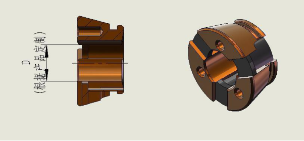 （弹性夹头示意图:<也叫筒夹，内孔尺寸 D 可订做>）